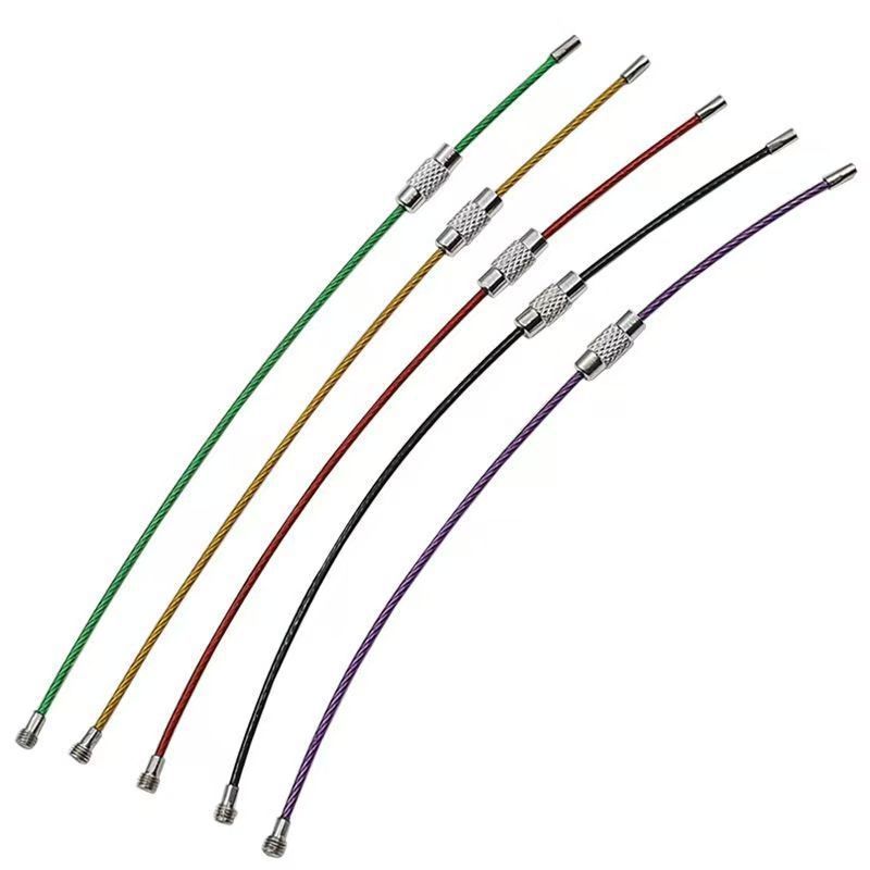 Manufacturer's In-Stock Wire Rope Keychain Stainless Steel Colorful Coated Wire Ring Plastic-Coated Wire Lock Keychain
