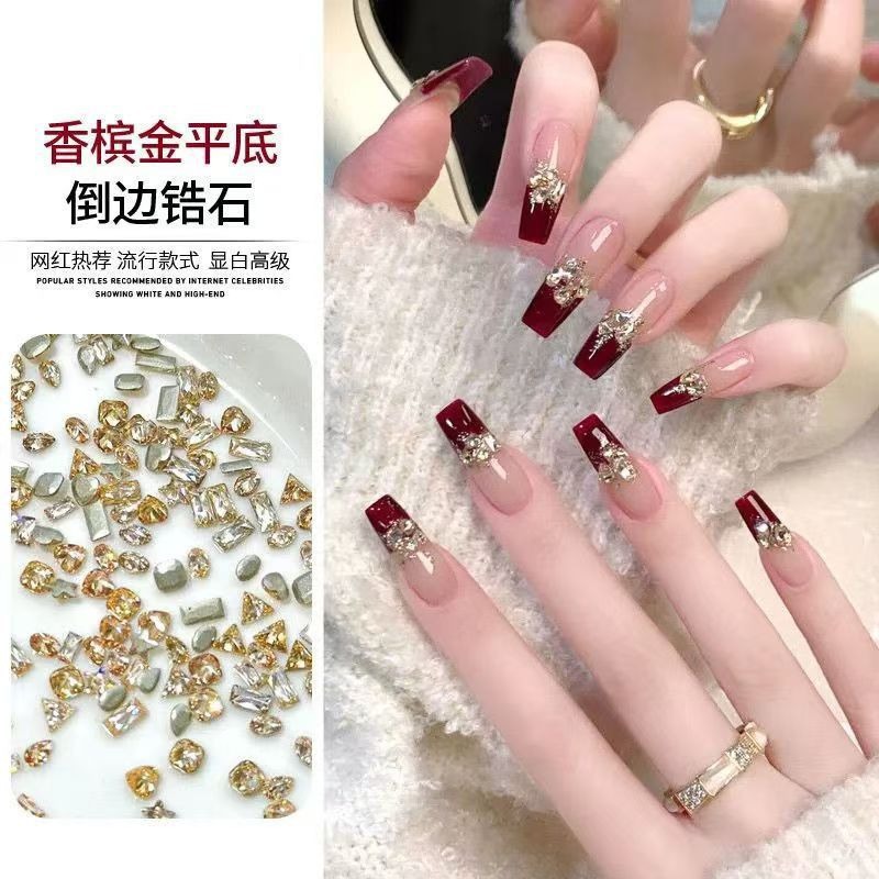 Whole Pack of Nail Art Accessories with Sparkling Champagne-Colored Mini Zircon Flat-Back Rhinestones for Nail Decoration