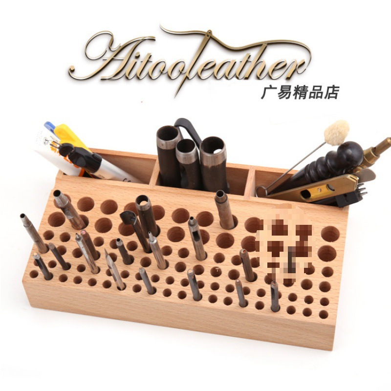 DIY Handmade Tool Storage Table Leather Art Leather Goods Leather Carving Punch Diamond Chopping Tool Box Beech Woodworking Leidezhu