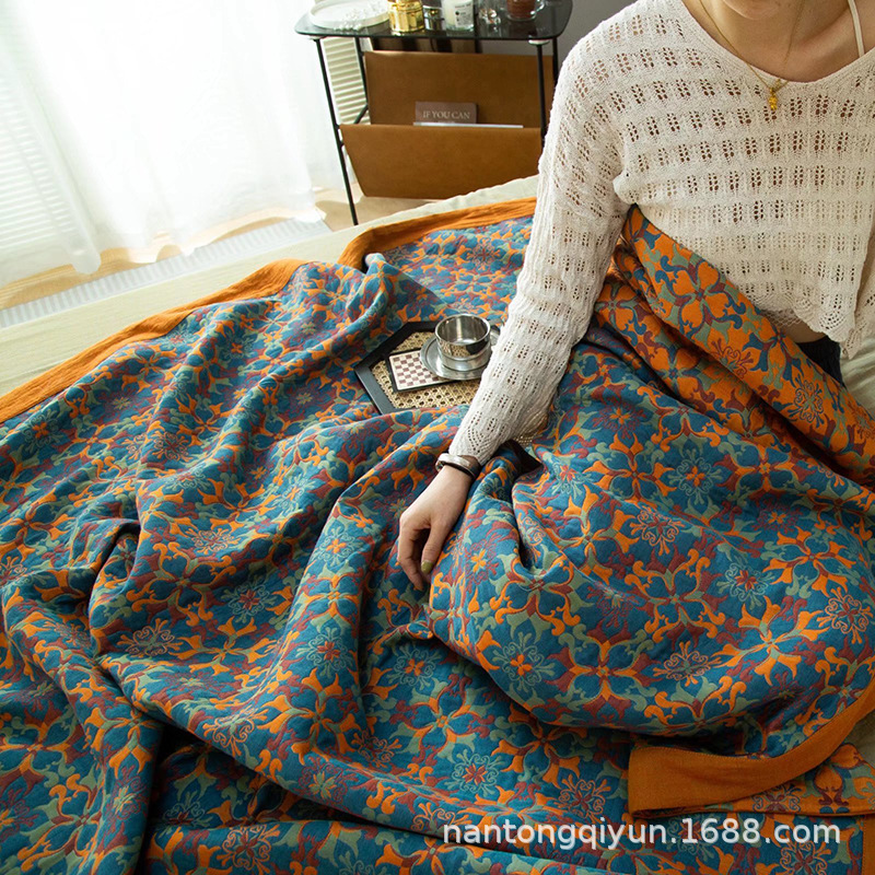 Pure Cotton Light Luxury Three-layer Gauze Large Jacquard Cover Blanket Multifunctional Pure Cotton Summer Quilt Blanket Breathable Multi-purpose Bed Cover for Mother and Baby