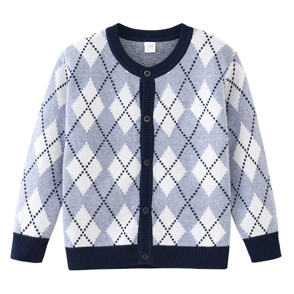 Cross-Border Wish Xiyin 2025 Spring & Fall Quilted Contrasting Kidsren's Sweater Jacket Jk School Uniform Girls Knitted Cardigan