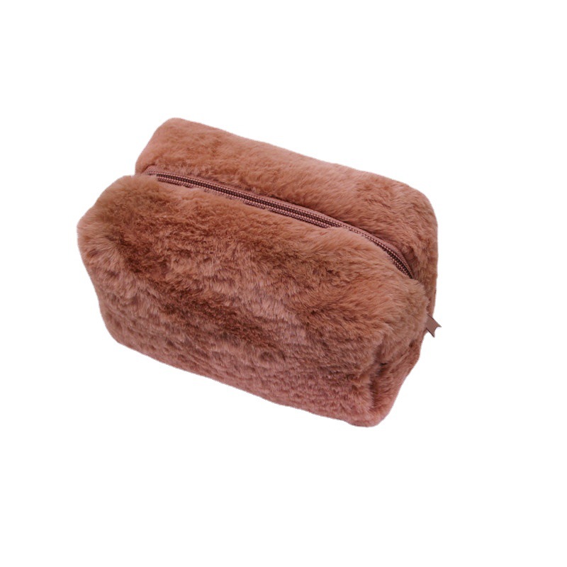Cross-Border Ins-Style Girly Plush Cosmetic Bag for Women, Portable Travel Storage Bag, Simple Toiletry Bag, Handheld Plush Bag