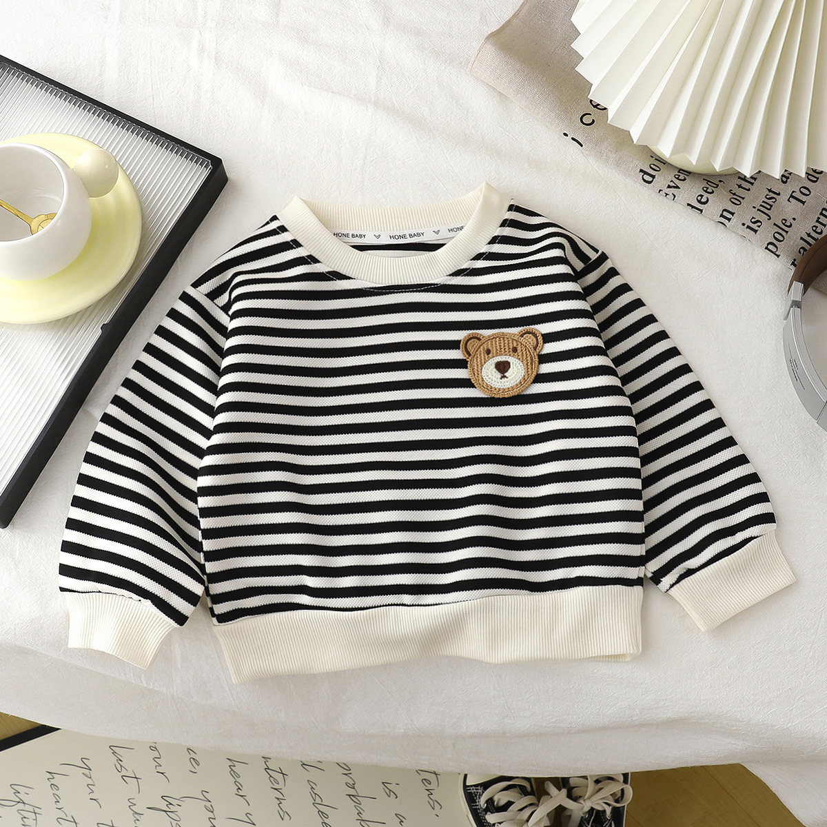 2025 Spring and Autumn Children's Pullover Sweatshirt Long Sleeve Korean Style Jacket Sports and Casual Boys and Girls Baby Striped Tops