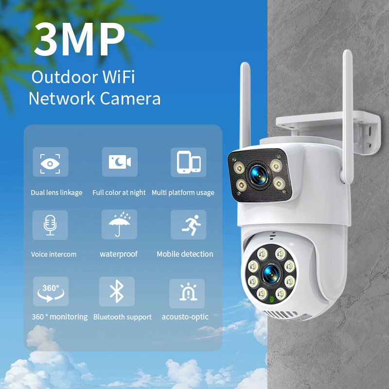 360 Panoramic Dual-Lens Dual-Screen Outdoor Waterproof Wifi Monitor High-Definition Camera Wireless Monitoring Infrared