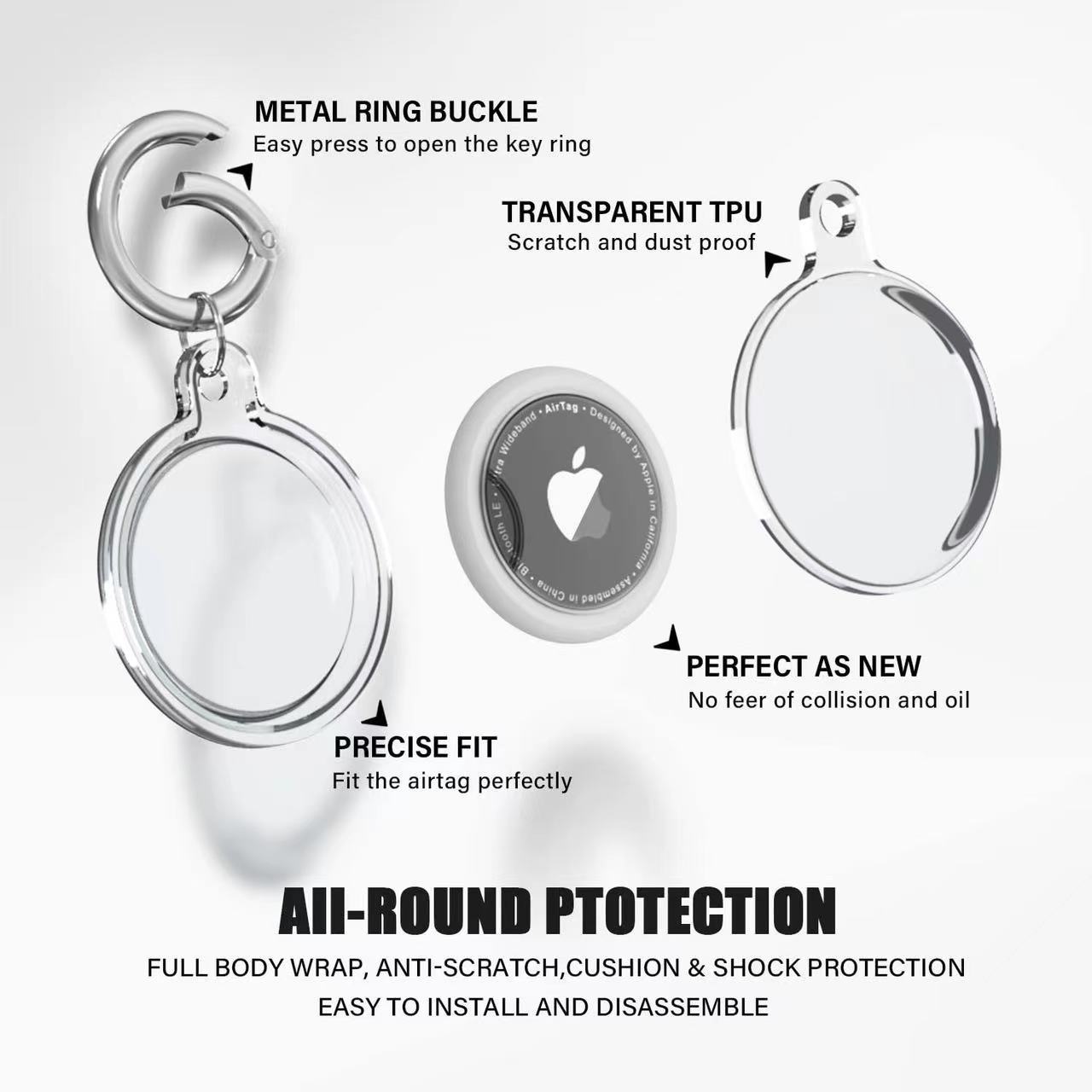 Applicable to Apple Airtag Locator Anti-lost Device Tracker All-inclusive Waterproof TPU Keychain Transparent Color Protective Cover