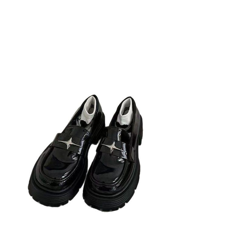 British Small Leather Shoes for Women 2025 New Thick-Soled Platform Black Shiny Leather Versatile Skirt Jk Slip-On Loafers