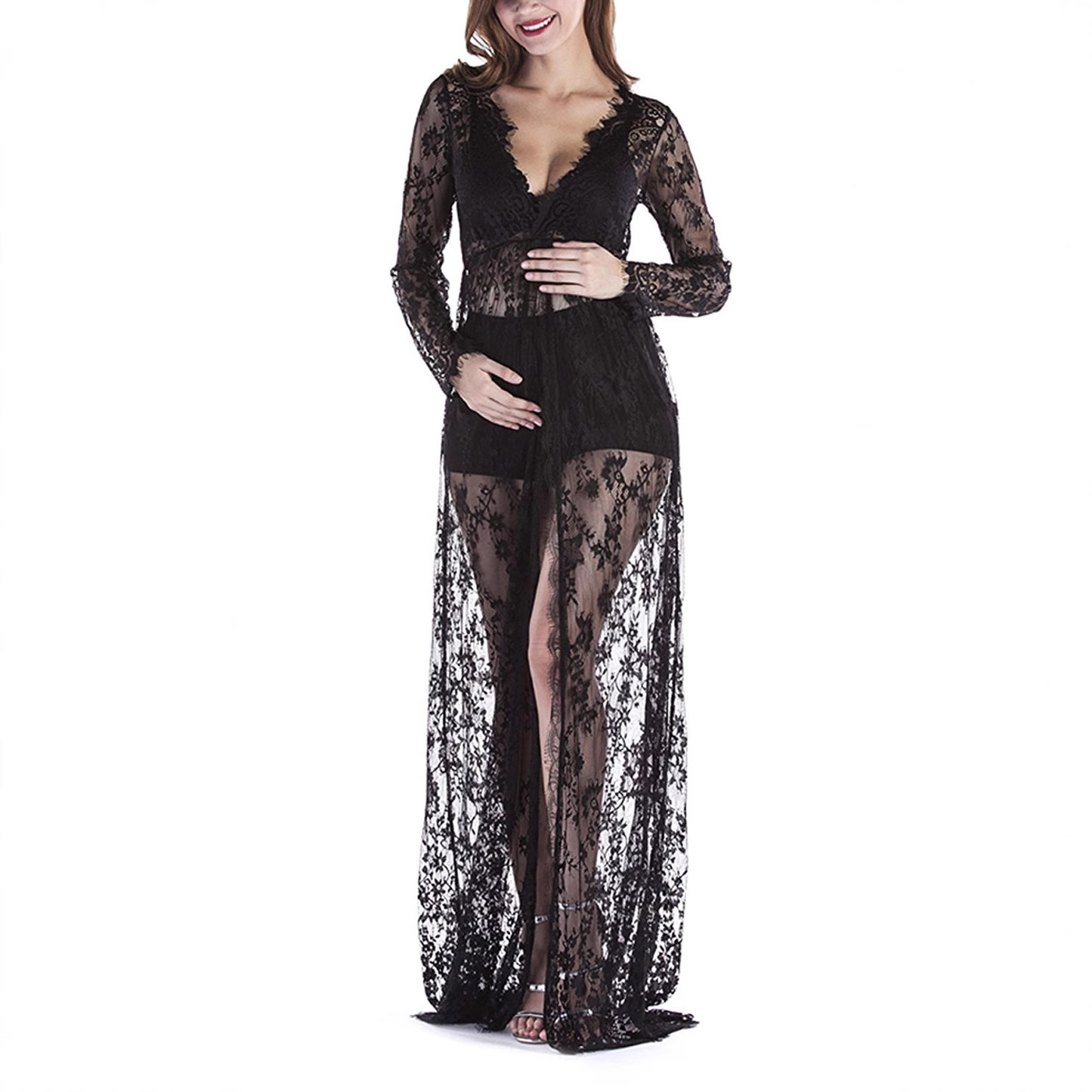 AliExpress Ebay Pregnant Women Photograph Lace Long Dress Foreign Trade Pregnant Women's Front Lace Dress 8849