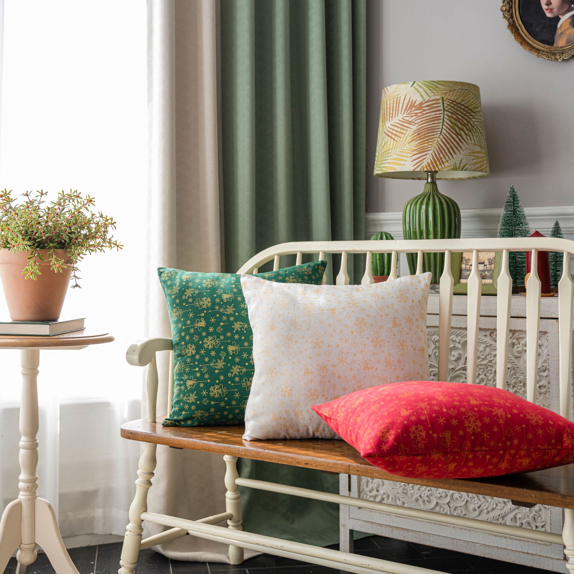 Yuman Qiyun Holiday Pillow Cover Sofa Pillow Green Plaid Christmas Cushion Cover Model Room Pillow Without Core