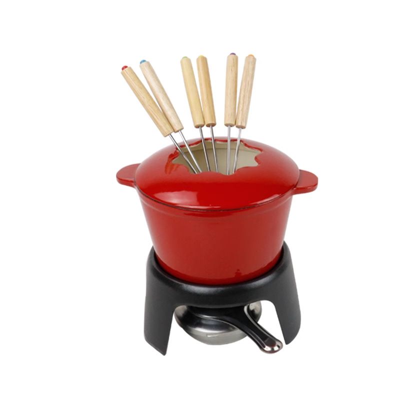 Alce cast iron enamel chocolate cheese hot pot suit melting cheese enamel cheese mini alcohol bracket