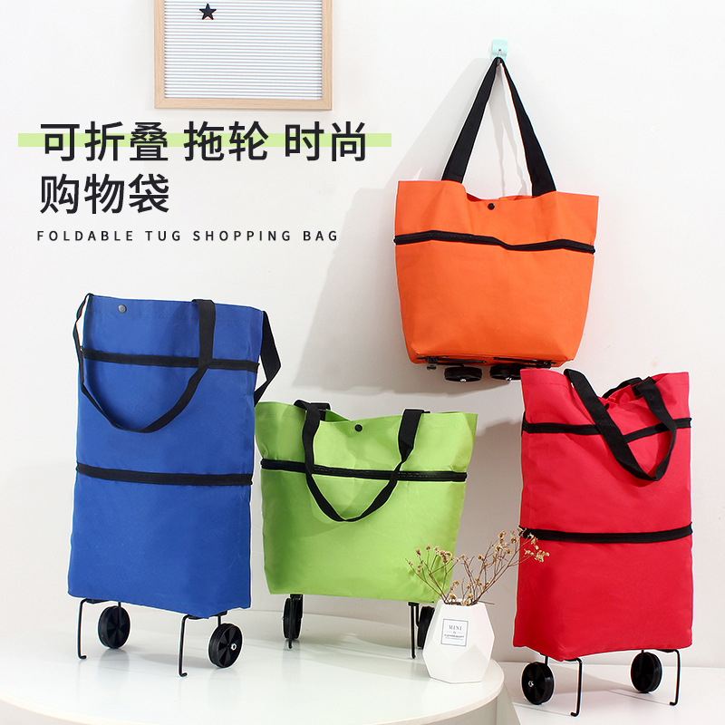 Oxford Cloth Wheeled Bag Folding Shopping Bag Trolley Bag Grocery Cart Small Cart Grocery Tote Bag