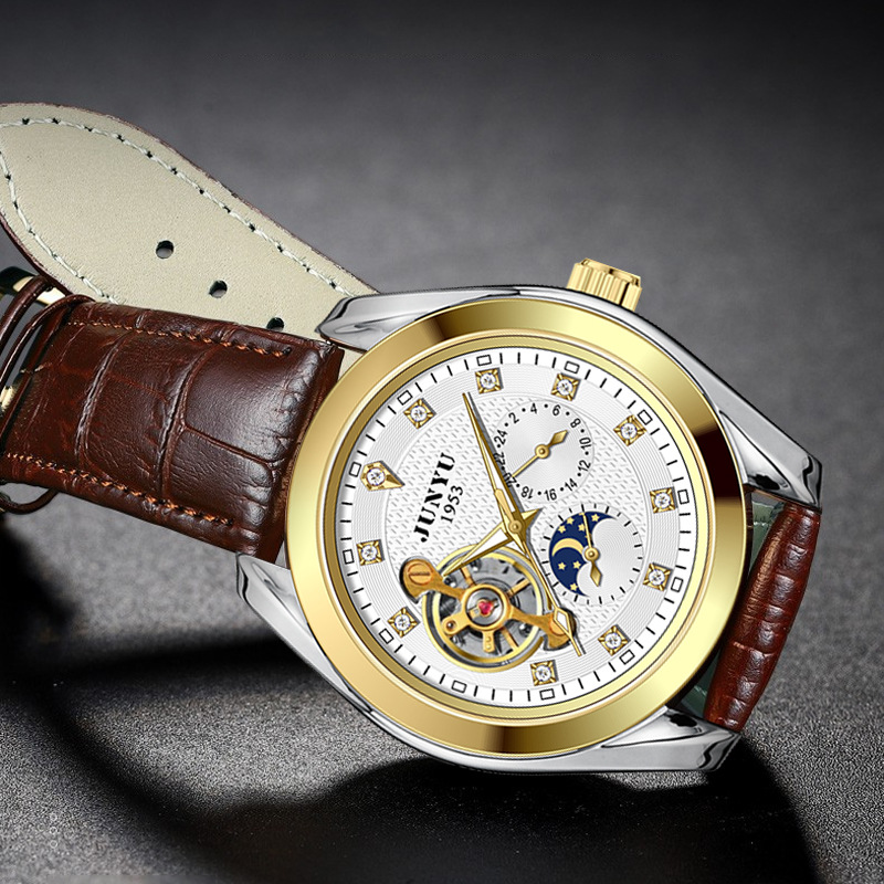 New watch men's mechanical watch automatic tourbillon hollow men's fashion casual business men's watch waterproof Junyu