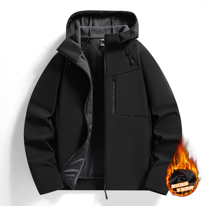 Niaojia Soft Shell Jacket for Men and Women in Autumn and Winter Fleece-Lined and Thickeneded Warm Jacket Loose Couple Outer Tower Hooded Clip