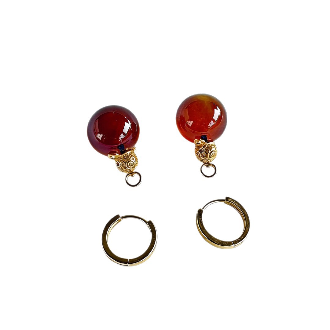 Gourd 14mm Mexican Red and Blue Amber S925 Silver Earrings 3A Water Purification High Quality Rare Variety