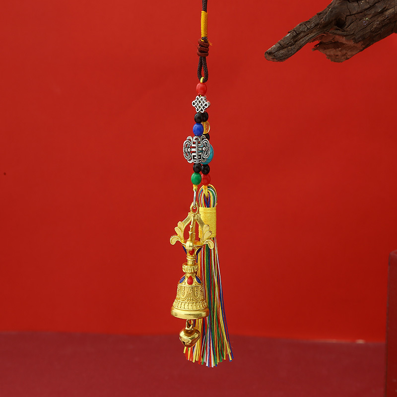 Xizang Alloy Two-Color Diamond Bell Tassel Pendant Car Bag Hanging Dual-Use Six-Character Mantra Creative Cultural Toy Hanging Jewelry
