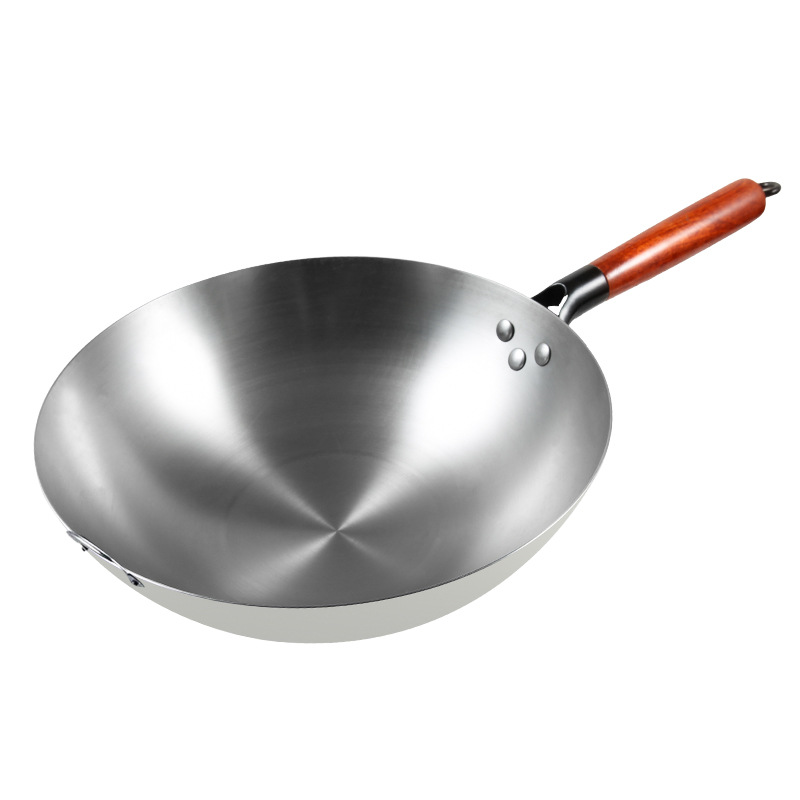 Old-fashioned iron wok wok household uncoated fine iron wok round bottom wok factory wooden handle non-stick wok factory direct sale
