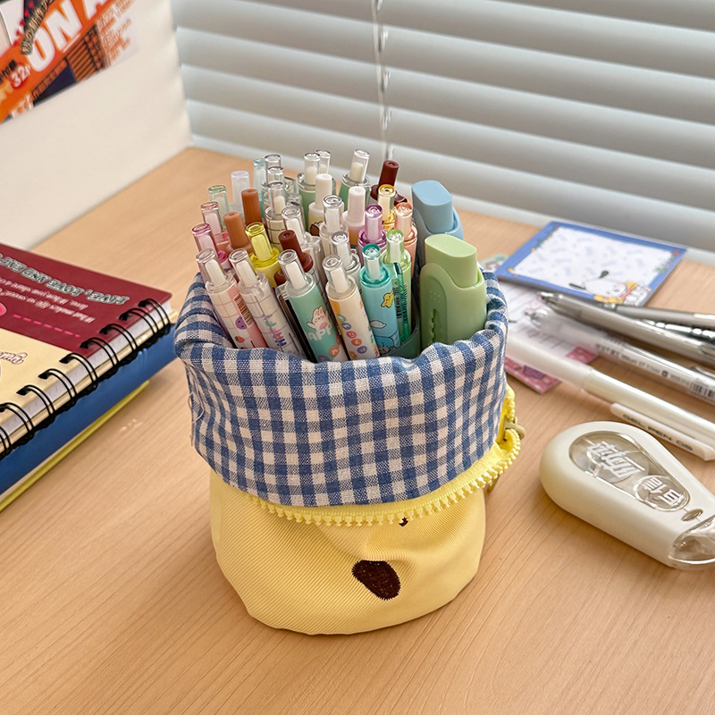 New high-value pen barrel pencil case cute cartoon creative vertical flip stationery storage bag student cylinder pencil case