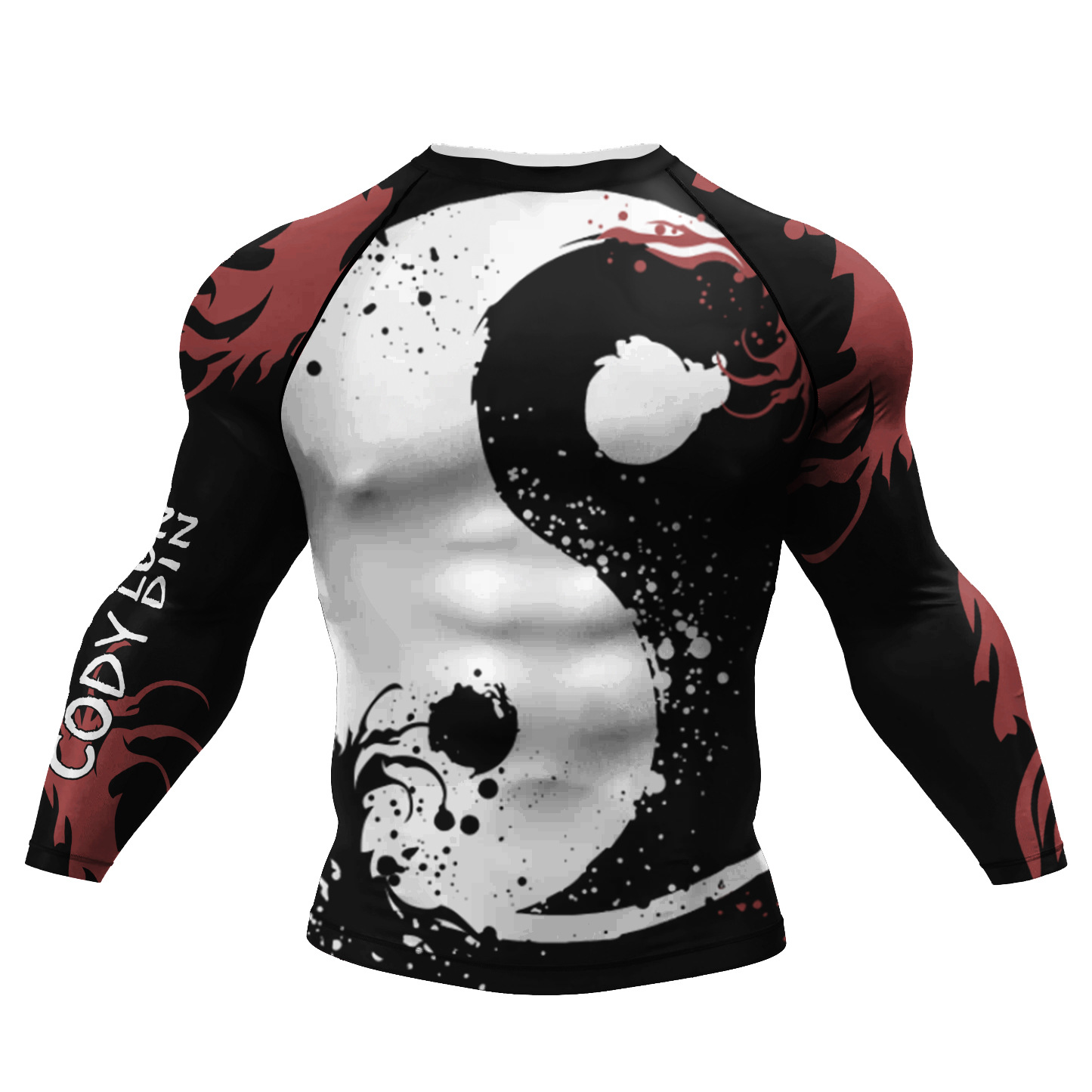 Men's Printed Long-Sleeved Breathable Sports Quick-Drying Bodysuit Fitness Sports Bottoming Shirt Autumn and Winter Casual Running T-Shirt