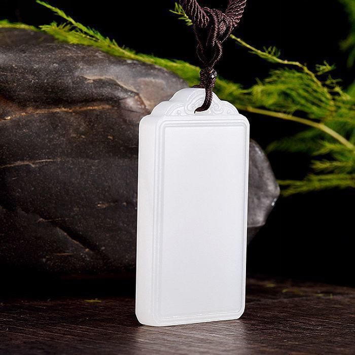 天然阿富汗羊脂白玉平安无事牌玉石吊坠男女款玉佩项链配饰批发