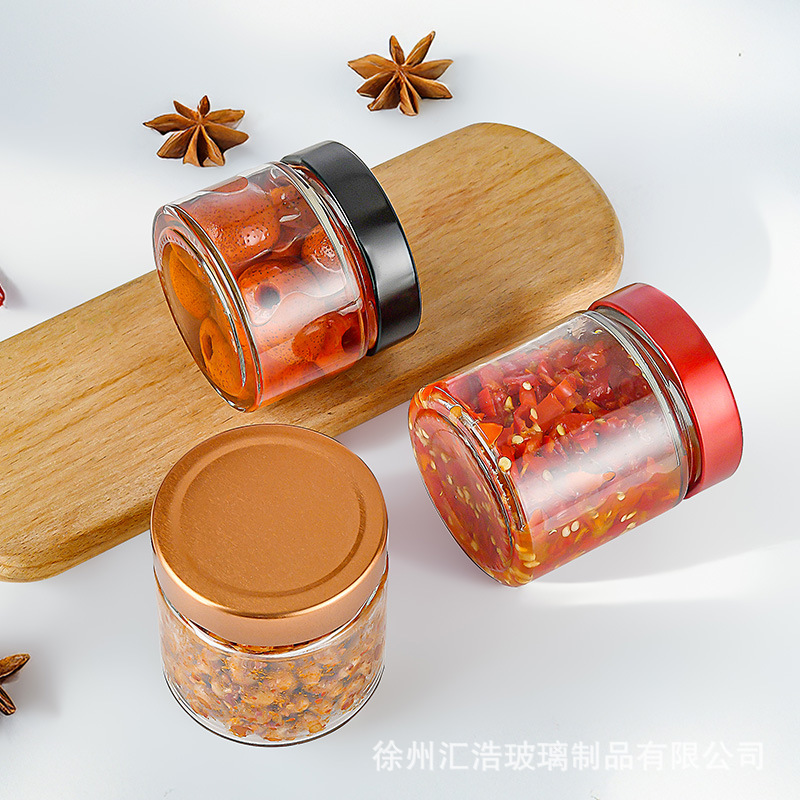 Wholesale High-Cap Straight-Sealed Glass Pickle Jars for Home Use, Transparent Jam, Chili Sauce Jars, Sesame Sauce Jars, Honey Jars