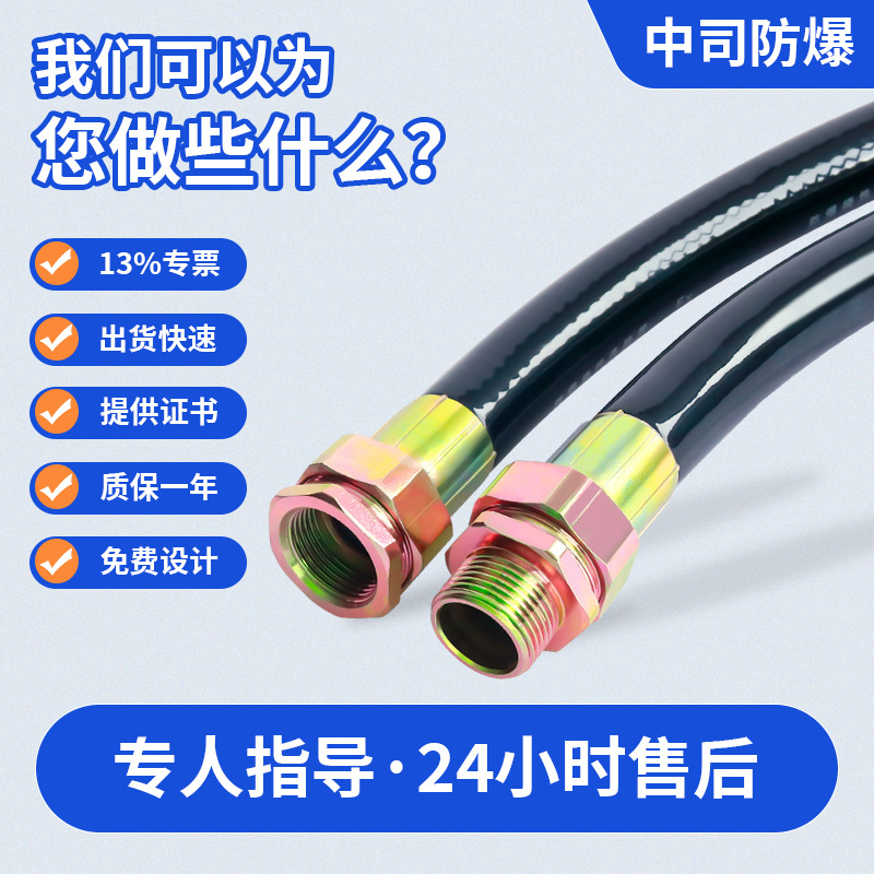 Explosion-Proof Flexible Pipe 4 Points 6 Points Threading Hose Dn15Dn20 Explosion-Proof Anti-Corrosion Connection Metal Stainless Steel Rubber Pipe