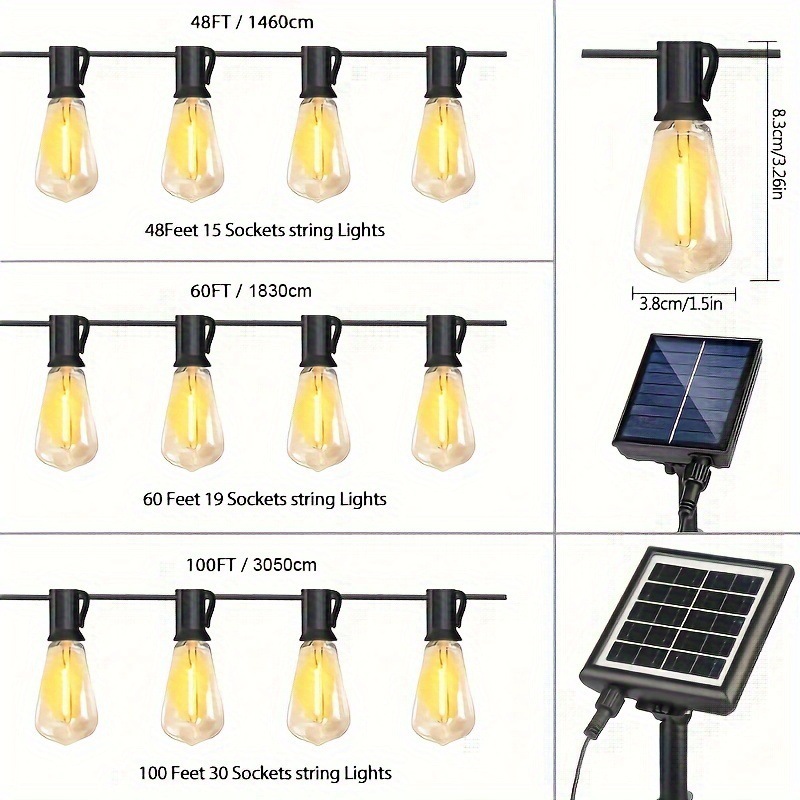 2026 New Cross-Border Dropshipping 48/60/100 Feet Solar String Lights (Suitable for Outdoor Light Bulbs