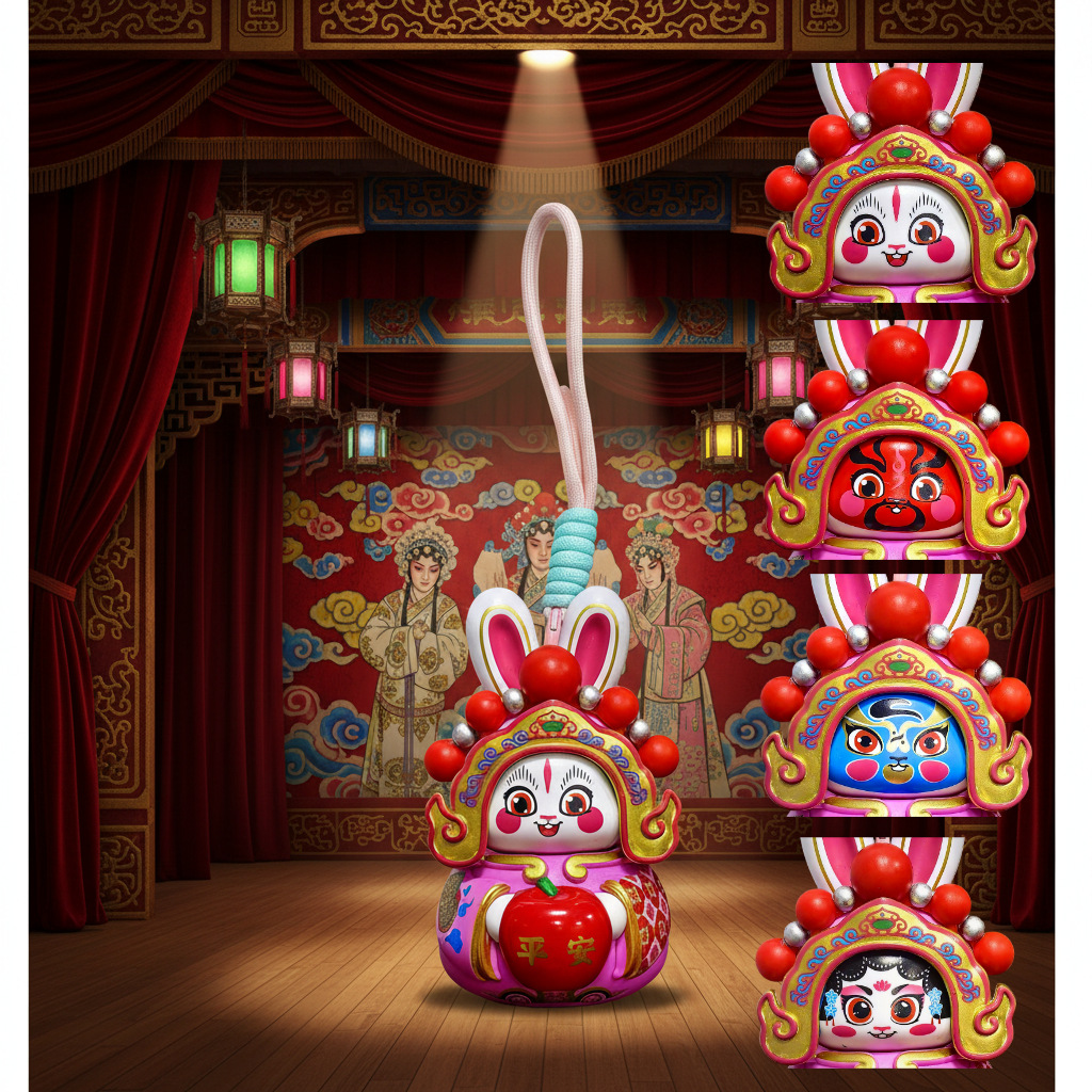 Old Beijing Rabbit Face-Changing Doll Toy Peking Opera Face Mask Figurine New Year Festive Supplies Intangible Cultural Heritage