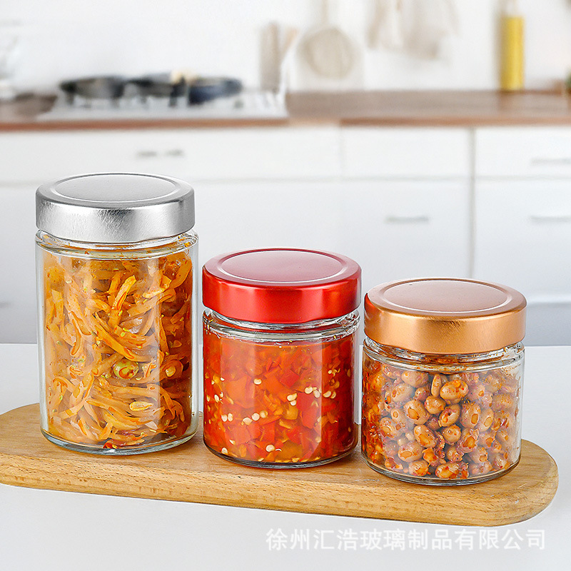 Wholesale High-Cap Straight-Sealed Glass Pickle Jars for Home Use, Transparent Jam, Chili Sauce Jars, Sesame Sauce Jars, Honey Jars