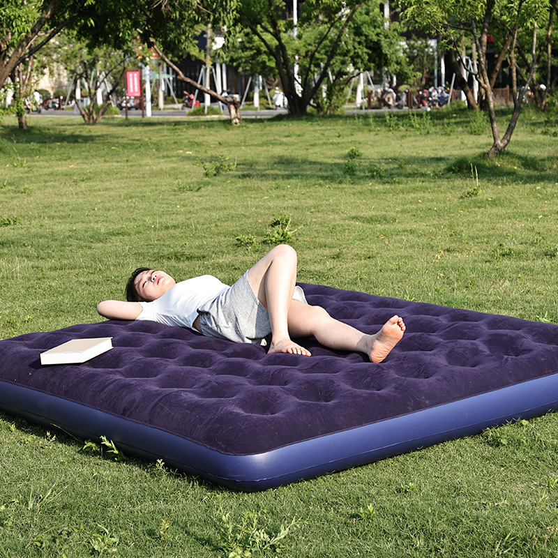 Outdoor PVC Air Cushion Bed Lazy Folding Inflatable Bed Thickened Flocking Mattress Portable Home Camping Inflatable Mattress