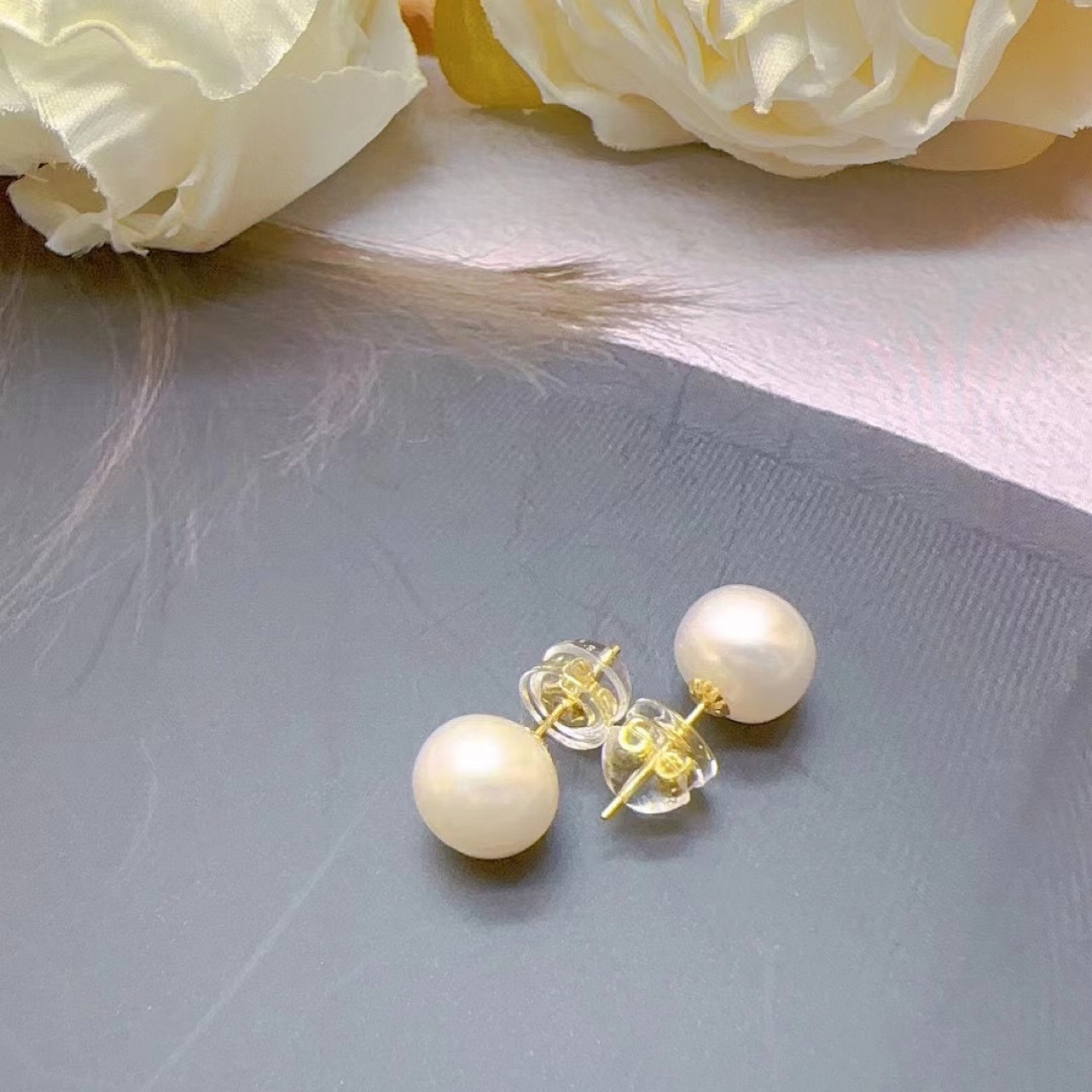 Серьги-гвоздики из натурального пресноводного жемчуга серии K Gold Xinbaoli, серьги из 18К золота с жемчугом