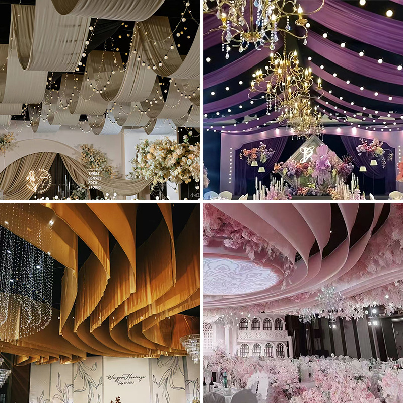 Wedding Milk Silk Stretch Cloth Ceiling Wavy Cloth Mantle Wedding Auditorium Stage Background Gauze Mantle Hanging Cloth Decoration