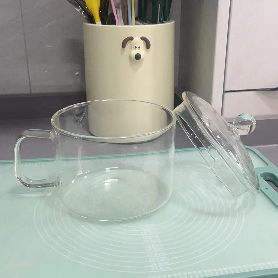 Household kitchen single handle instant noodle bowl with handle noodle pot soup pot with lid transparent glass soup stew pot wholesale