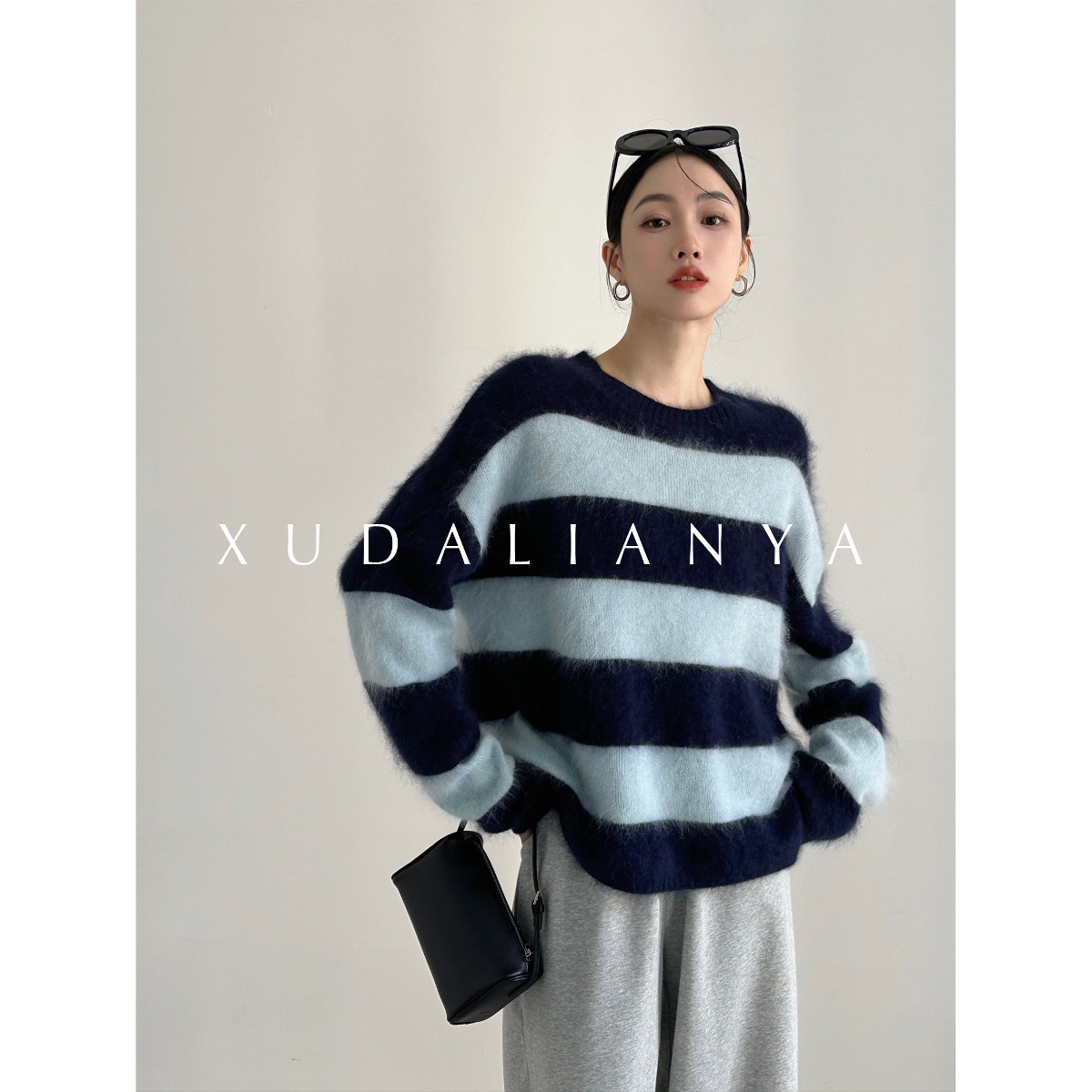 Wool Fluffy Brushed Sweater Autumn and Winter Cloud Loose Striped Sweater for Women