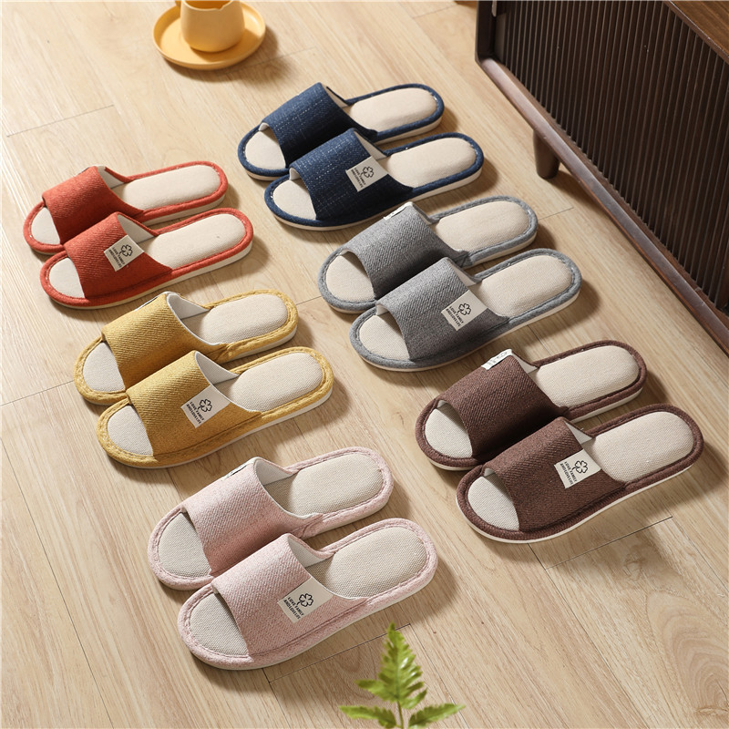 2023 summer new linen slippers wholesale men's home indoor home non-slip four seasons cotton and linen slippers women mute