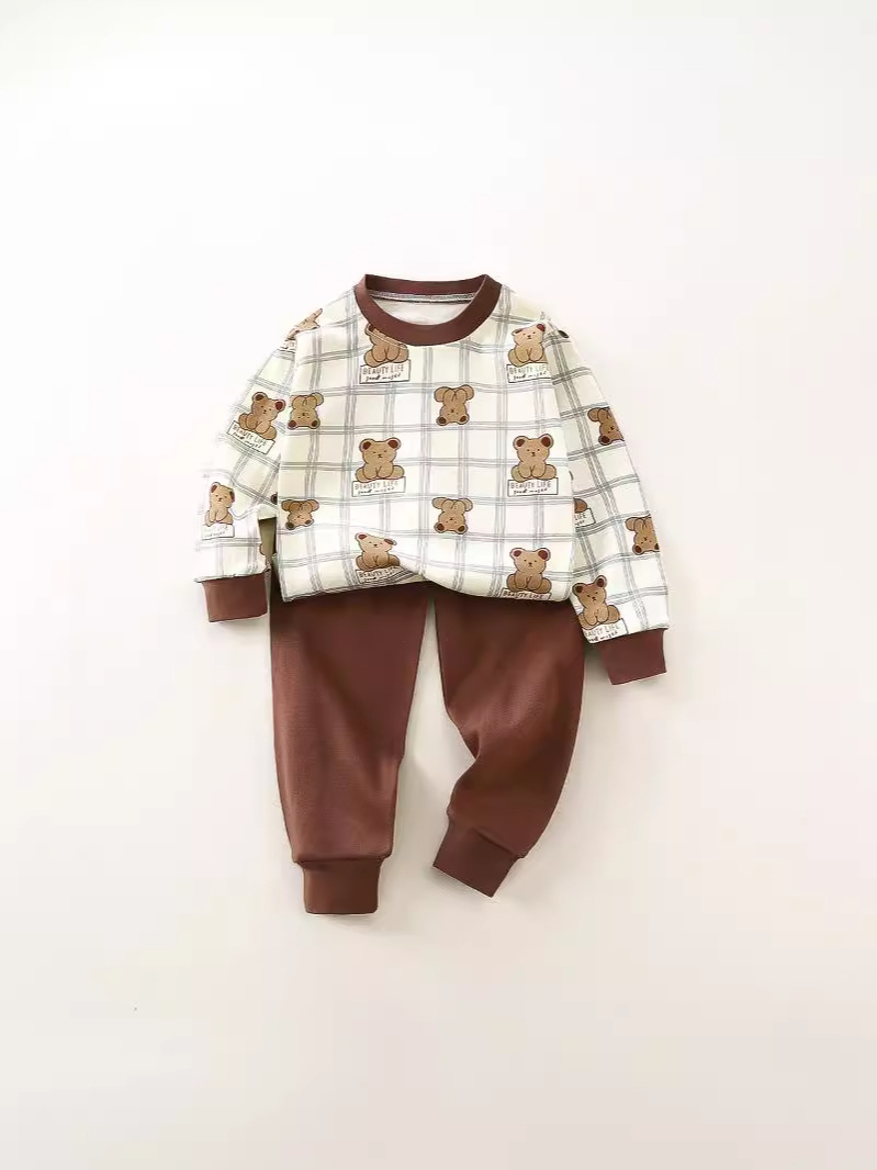 Pajamas 2025 Autumn Pure Cotton Long Sleeve Long Pants Cartoon Anime Homewear Set for Toddlers and Children Infant Home Leisure Wear