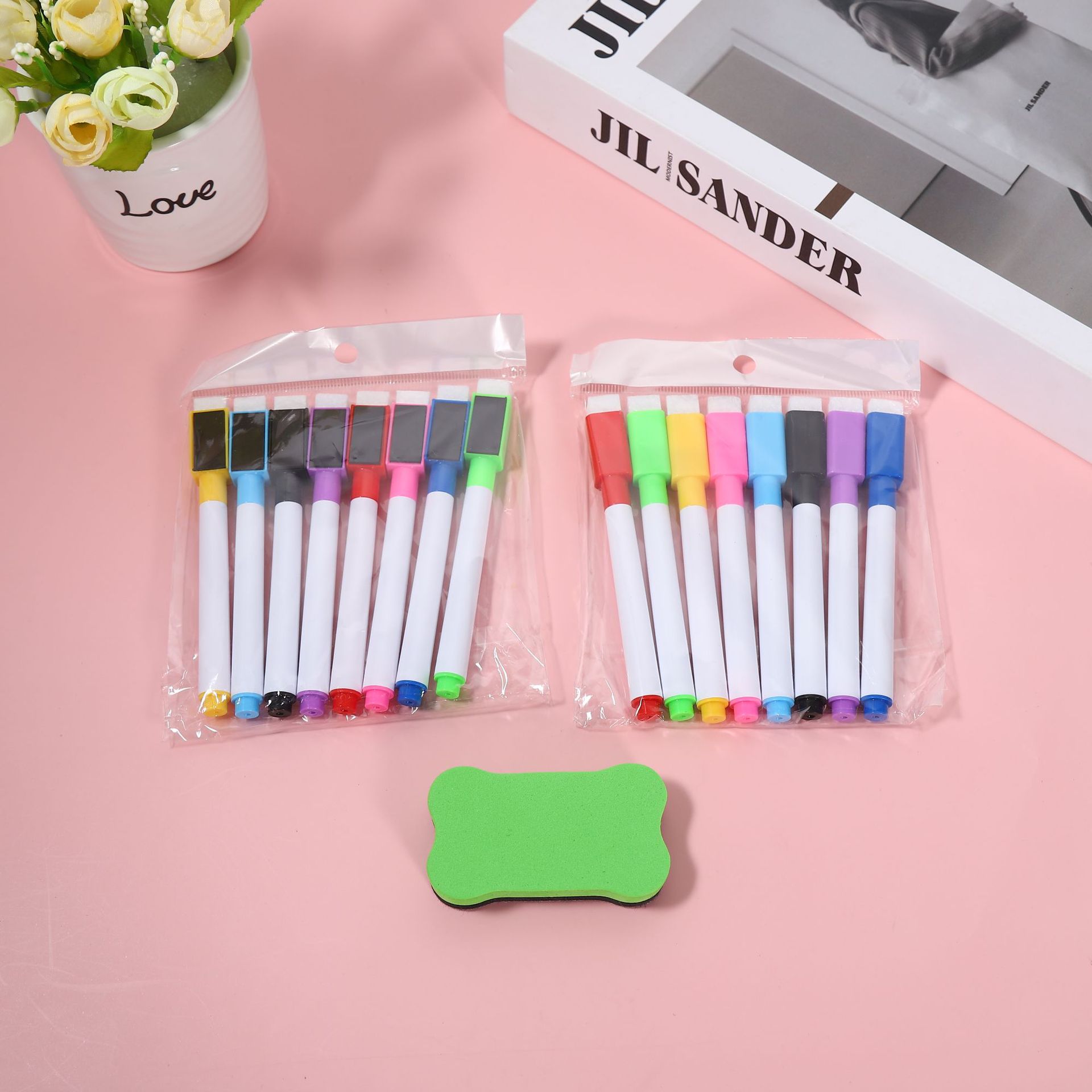 Factory wholesale black color whiteboard pen creative with brush water-based environmental protection small erasable pen advertising LOGO lettering