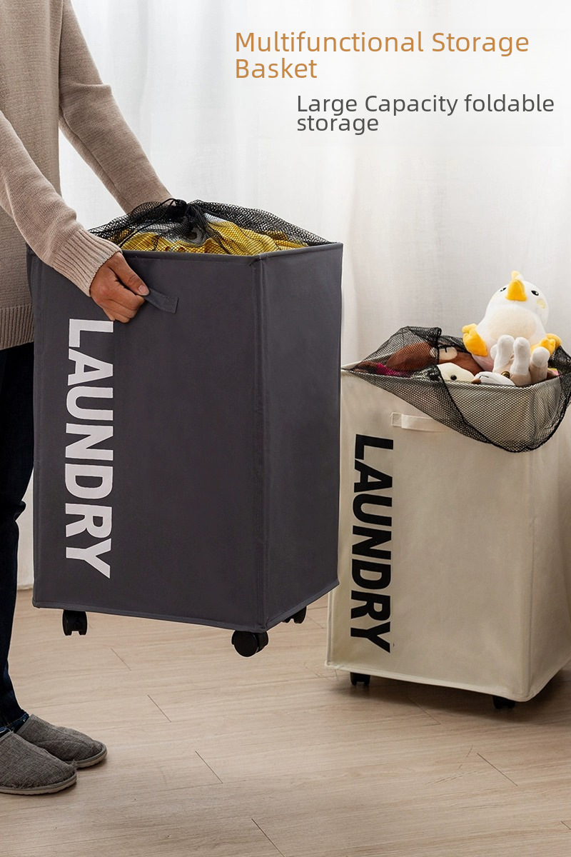 Laundry basket with wheels Japanese-style home oxford cloth laundry basket clothes storage laundry basket yoga mat storage basket