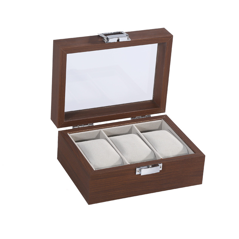 Black Walnut Pattern Watch Storage Box with Window, Mechanical Watch Bracelet Walnut Display Box, Wooden Window Design