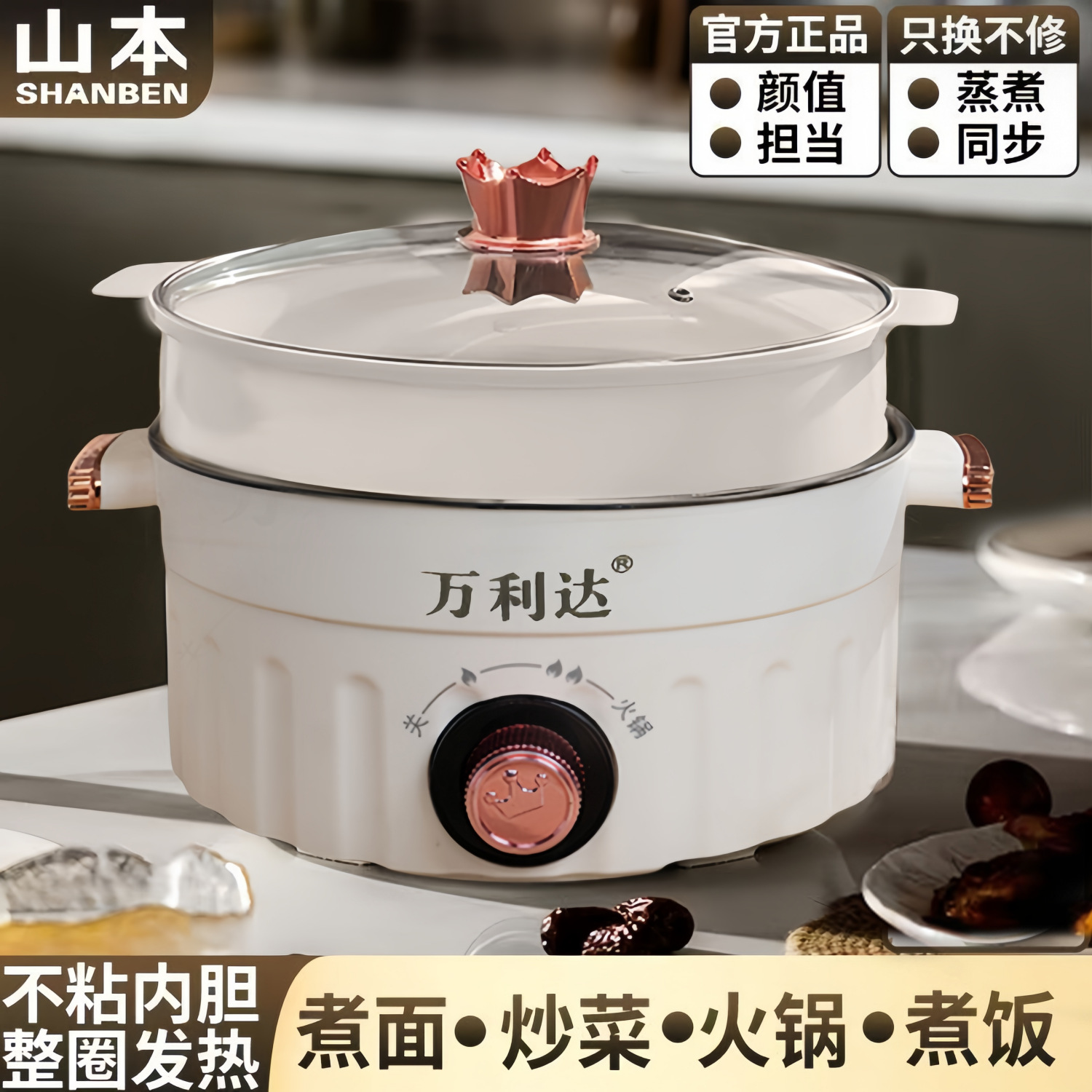 Wanlida Electric Cooking Pot Household Electric Frying Pan Non-Stick Large Capacity Steaming and Cooking All-In-One Multifunctional Electric Hot Pot