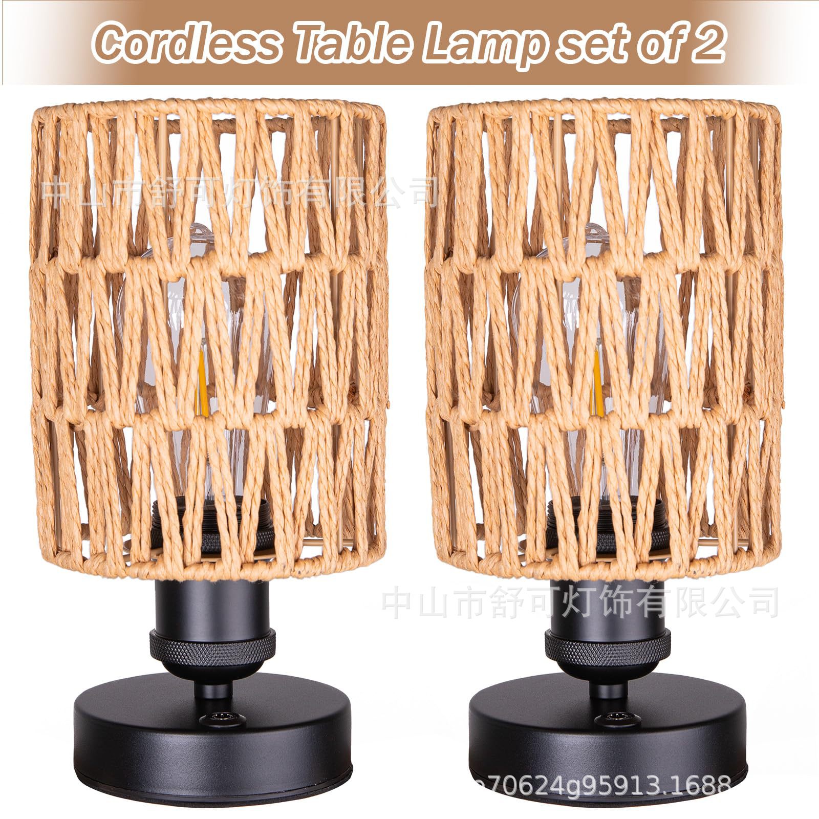 Amazon American Imitation Hemp Rope Hand-Woven Table Lamp B&B Restaurant Hotel Inn Bedroom Rechargeable Table Lamp