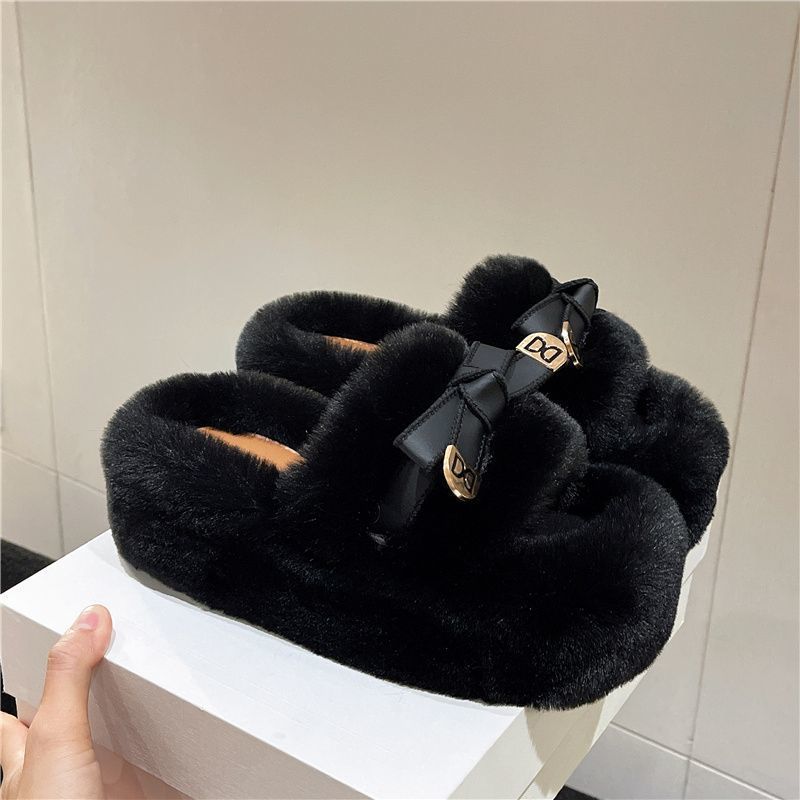 Теплые тапочки с увеличением роста для женщин, осень и зима 2025 года, хлопковые домашние тапочки с высокой подошвой