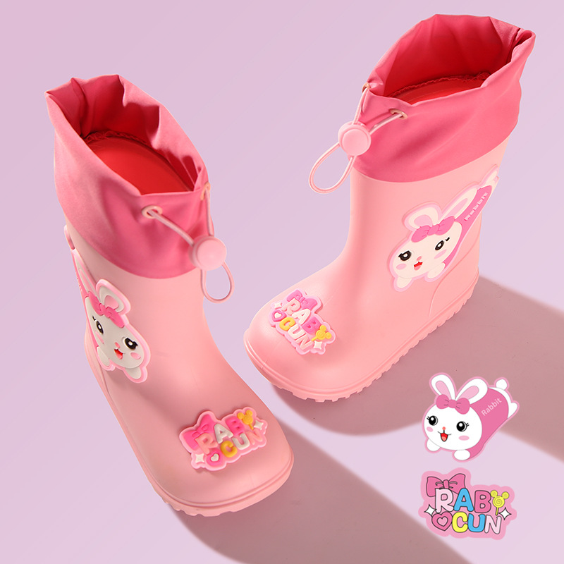 Children's Rain Boots Cute Cartoon Boys and Girls Kindergarten Baby Waterproof Shoe Covers Shoes Medium and Large Kidsren Non-Slip Rain Boots Rubber Shoes