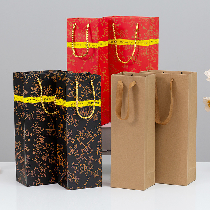 Spot Wine Bag, Red Wine Handbag, High-End Wine Gift Packaging Shopping Bag, Black Card Single and Double Paper Bag