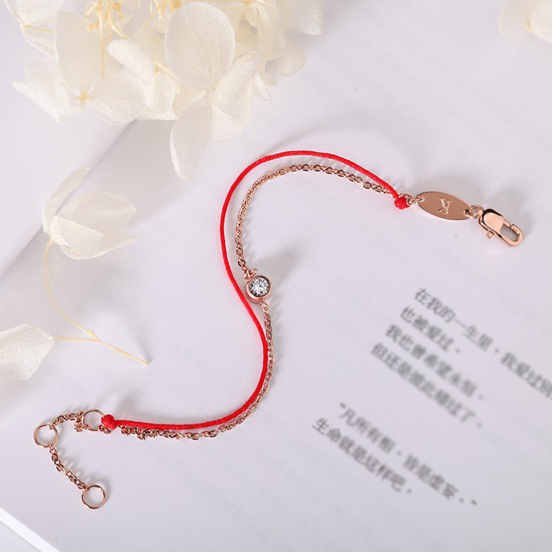 Горячий браслет из розового золота с одним бриллиантом, двойной слой, красная веревка, для женщин, корейский стиль, титановая сталь