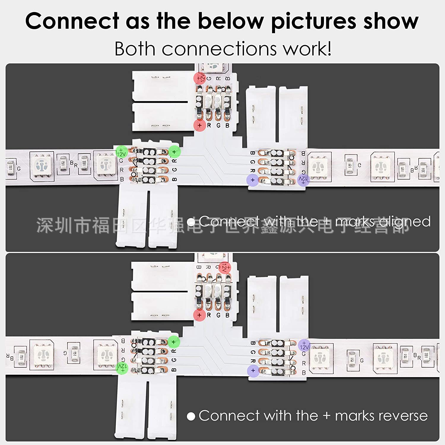 4Pin 10mm5050RGB colorful LED light bar solder-free snap connector LT cross type PCB adapter board