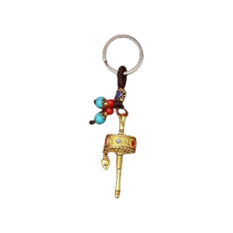 Directly Supplied from the Manufacturer, Xizang-Style Hand-Cranked Prayer Wheel with Six-Word Mantra Pendant and Tassel Souvenir 3C