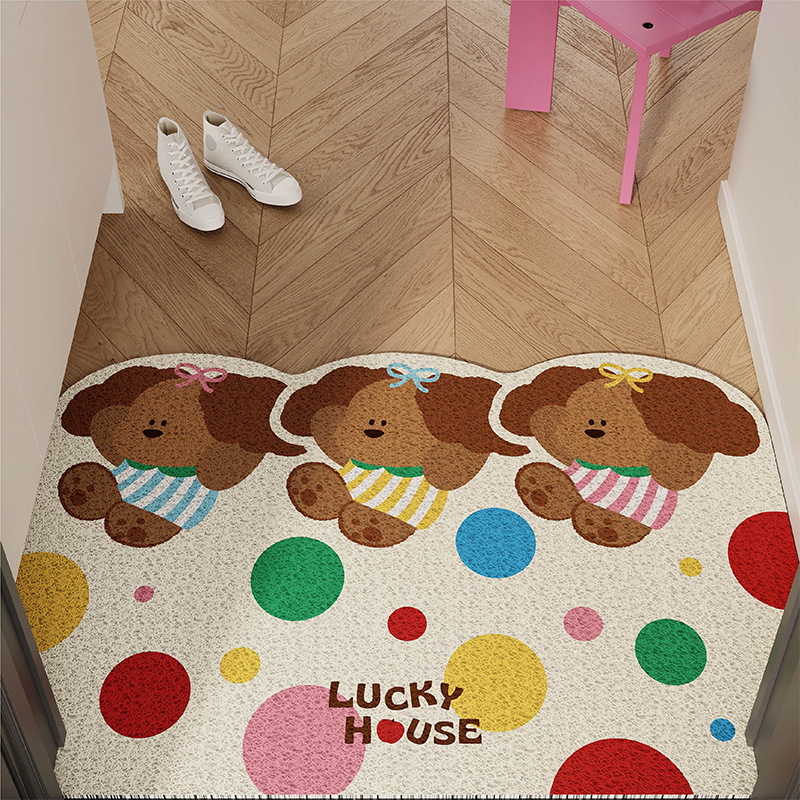 Korean-Style Ins Colorful Polka Dot Dog Entrance Mat Silk Loop Non-Slip Foot Mat for Entryway Door, Customizable