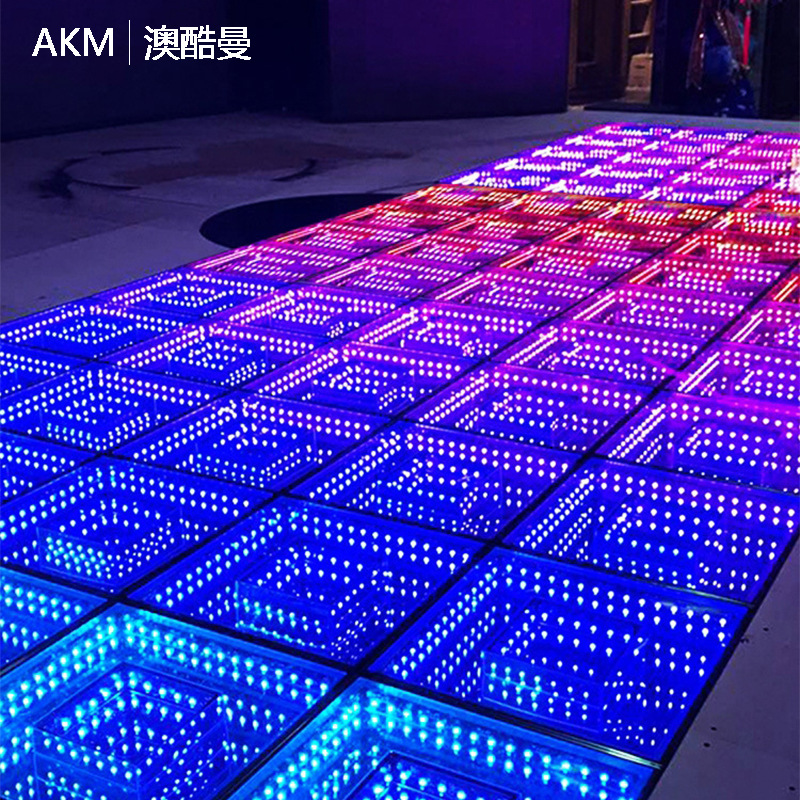 LED mirror 3D abyss floor tile light bar KTV stage cinema custom full color luminous external control induction floor light