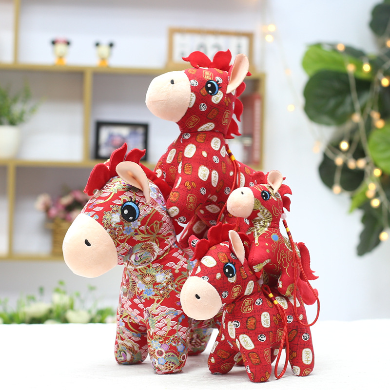Ethnic Style Floral Cloth Horse Plush Toy, Year of the Horse Mascot Doll, Zodiac Horse Home Decoration, Company Annual Meeting Gift