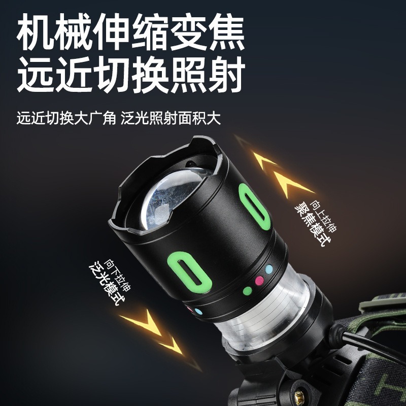 Outdoor White Laser Headlight Camping Long-Range Led Camouflage Color Strip Camping Flashlight Rechargeable Head-Mounted Headlight