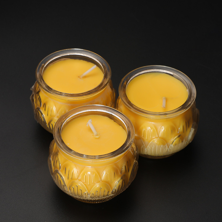 Wholesale 24-hour Lotus Butter Wax Temple Blessing 1-day Lamp Home Glass Buddha Butter Lamp Flat Mouth